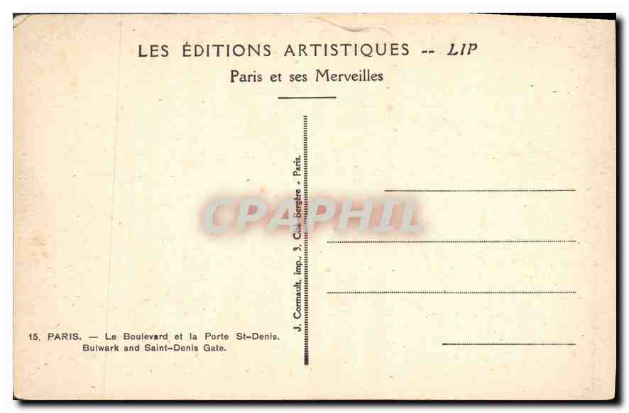 CPA Paris Le Boulevard et la Porte St Denis  — Rückseite