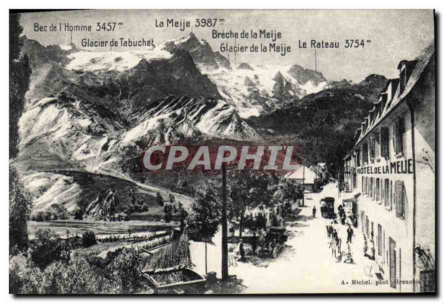 La Meije — Vue panoramique avec l'hôtel — A. Michel, Grenoble