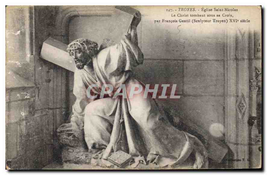 Troyes - Église Saint-Nicolas — statue du Christ tombant sous la croix, œuvre de François Gentil (XVIe siècle)