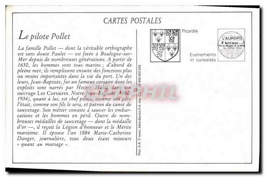 Boulogne-sur-Mer — El Piloto Pollet, Capitán del Canot de Salvamento — LL. — Reverso