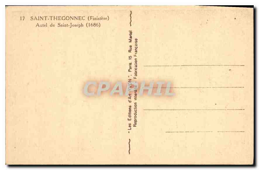 CPA Saint Thegonnec Finistere Autel de Saint Joseph  — Rückseite
