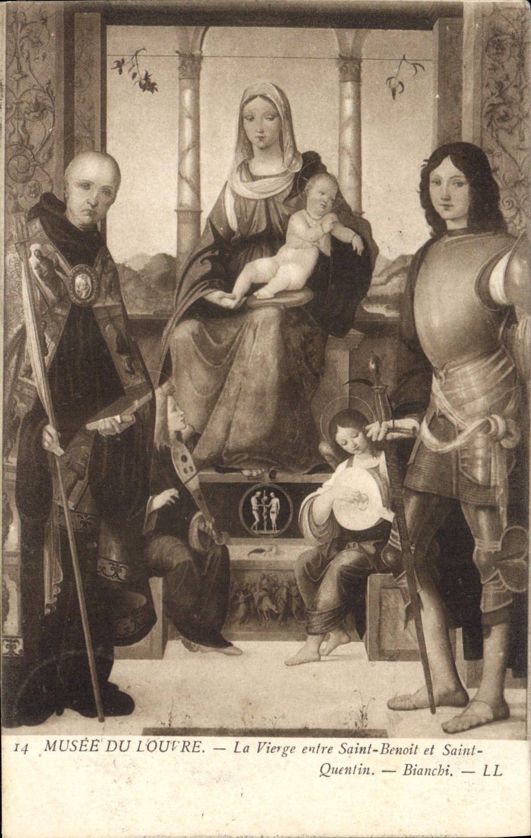 CPA Musee du Louvre La Vierge entre Saint Benoit et Saint Quentin 