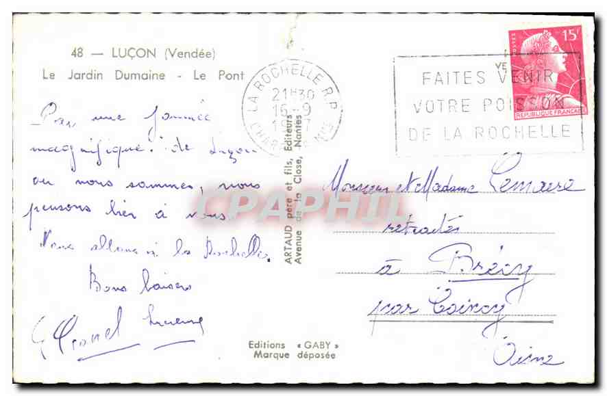 CPA Lucon Vendee Le Jardin Dumaine Le Pont  — Rückseite