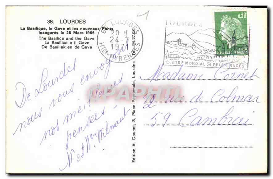 CPA Lourdes La Basilique le Gave et les nouveaux Ponts  — Verso
