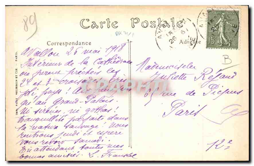 CPA Vezelay Eglise de la Madeleine la Nef  — Rückseite