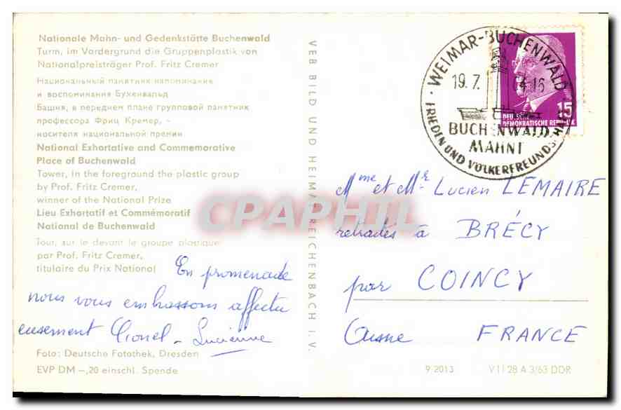 CPA Lieu Exhortatif et Commemoratif National de Buchenwald  — Rückseite