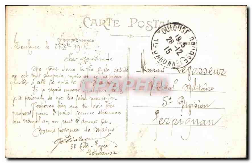 Toulouse — Le Capitole et le Donjon — Vue prise de la Rue Alsace-Lorraine — éditeur 93 — Verso