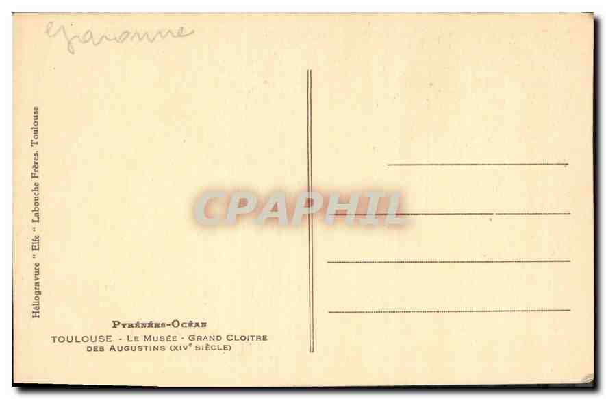 CPA Toulouse Le Musee Grand Cloitre des Augustins  — Verso