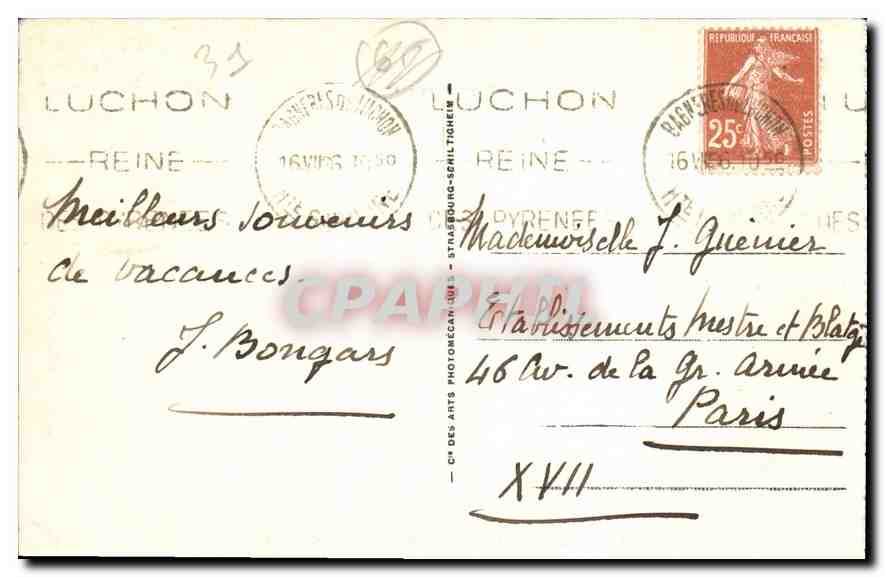 Env. de LUCHON - Vallée d'Ouselli, vue vers Superbagnères — CPAPHIL n°156 — Back