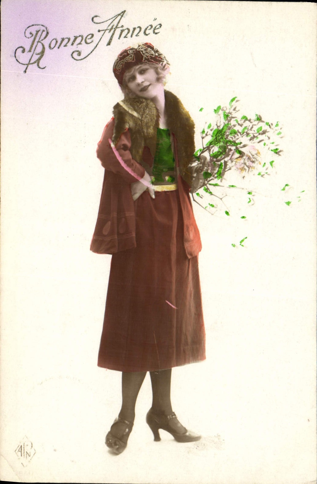 CPA Bonne Annee Femme