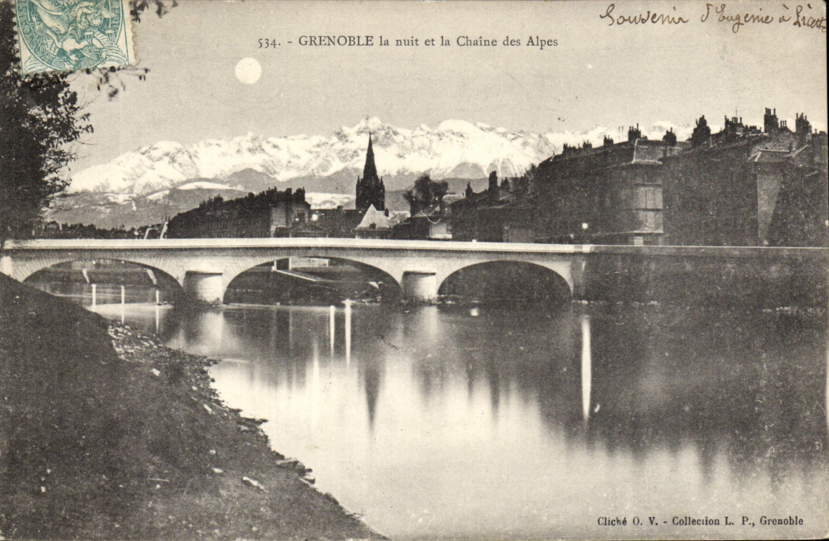 Grenoble la nuit et la Chaîne des Alpes — Cliché O. V., Collection L. P., Grenoble, n° 534