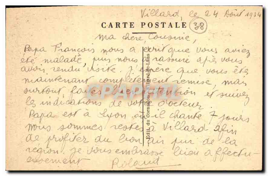CPA Villard de Lans La Pierre Pointue et la Bourne  — Rückseite