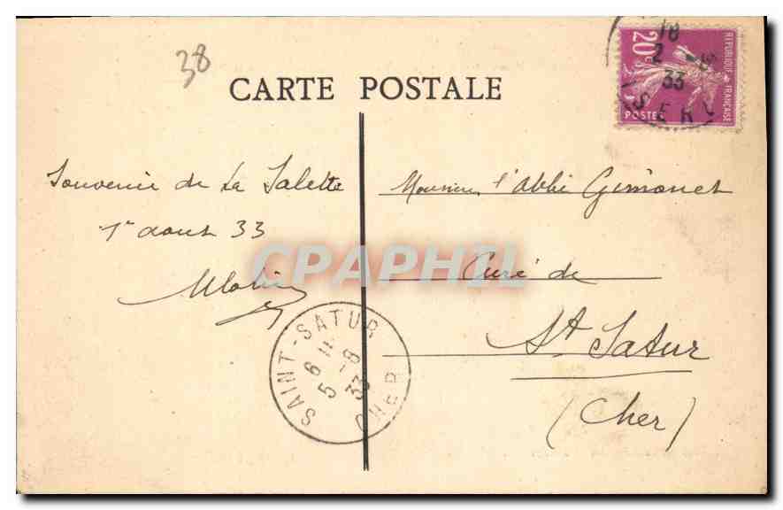Souvenir de La Talette — Saint-Satur (Cher) — éditeur inconnu, n° de série non visible — Verso