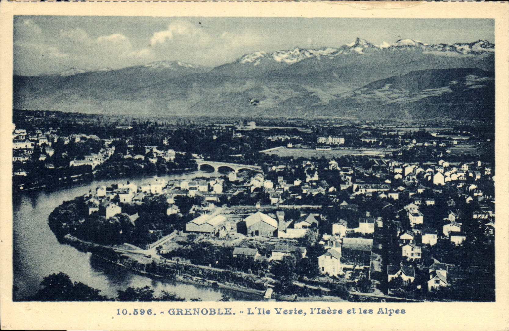 Grenoble — L'Île Verte, l'Isère et les Alpes — éditeur A. Mollaret, n° 10.596