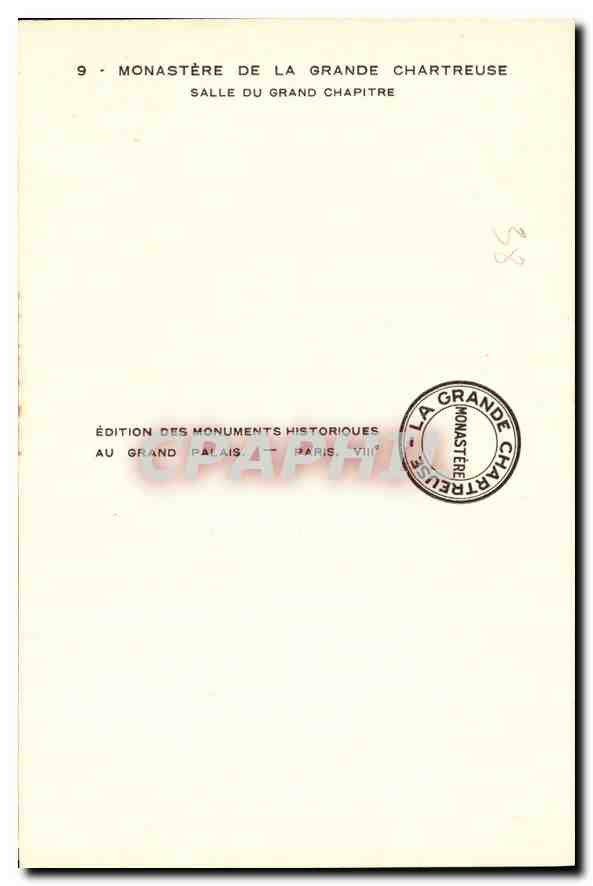 CPA Monastere de la Grande Chartreuse Salle du Grand Chapitre  — Verso
