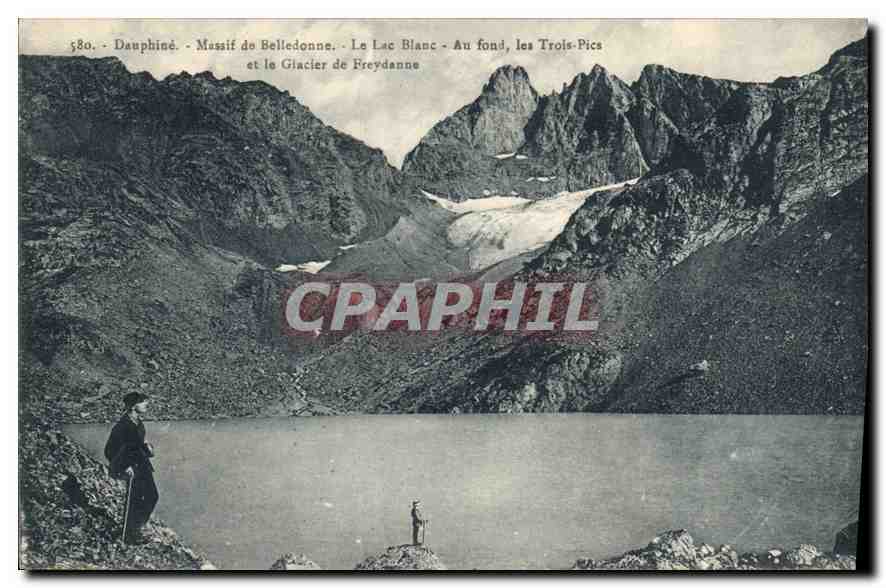 Dauphiné - Massif de Belledonne - Le Lac Blanc et le Glacier de Freydanne - Au fond, les Trois-Pics