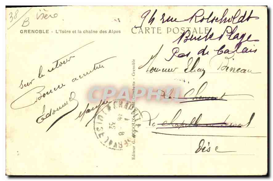 CPA Grenoble L'Isere et la chaine des Alpes  — Rückseite