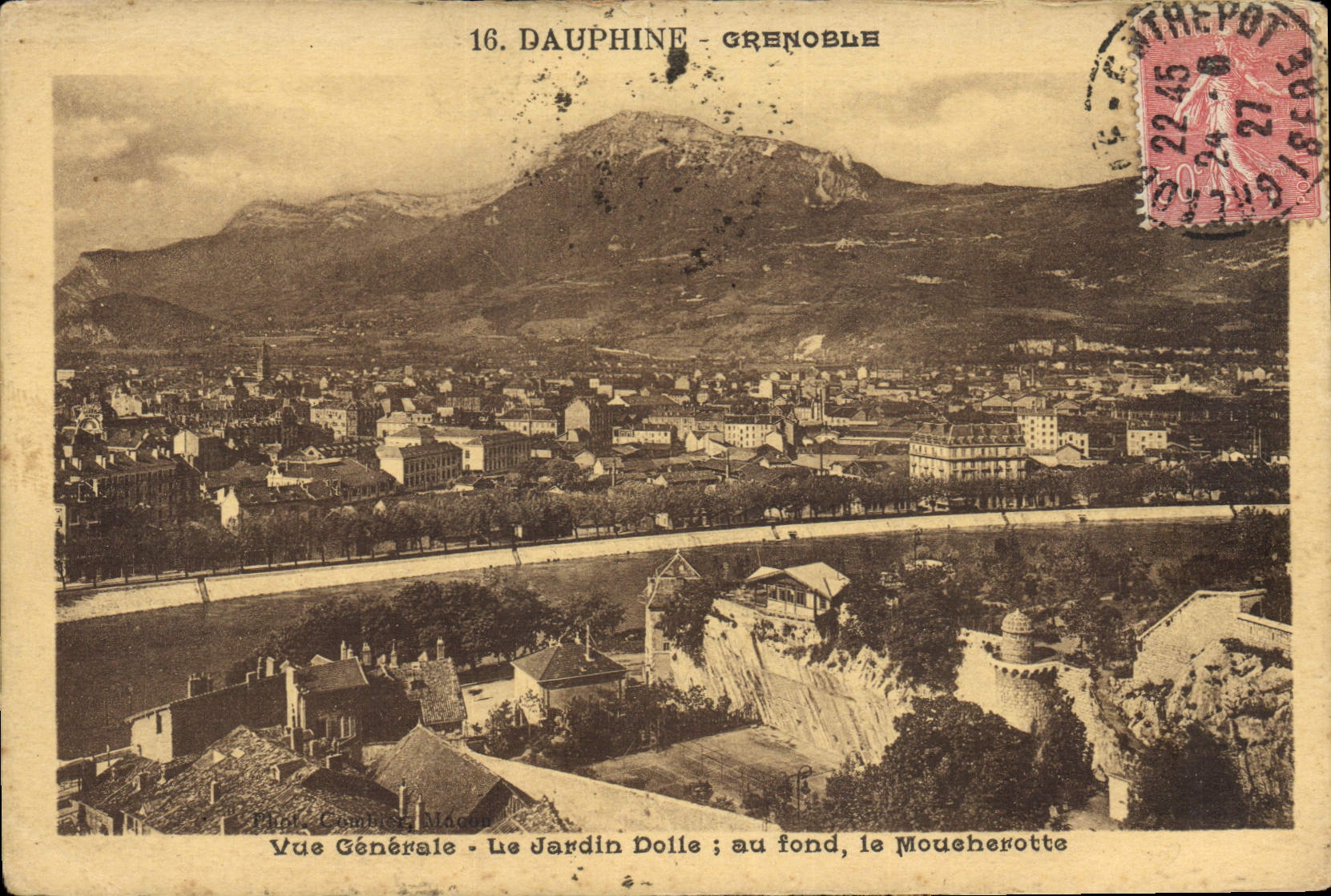 Grenoble — Vue Générale — Le Jardin Dolle ; au fond, le Moucherotte — Photo Cumbre & Macé