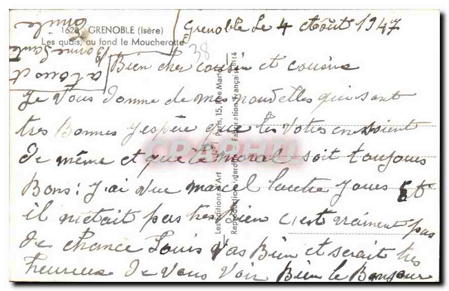 CPA Grenoble Isere Les quais au fond le Moucherotte Teleferique — Rückseite
