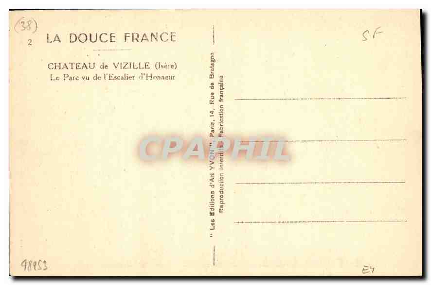 CPA Chateau de Vizille Isere Le Parc vu de l'Escalier d'Honneur  — Rückseite
