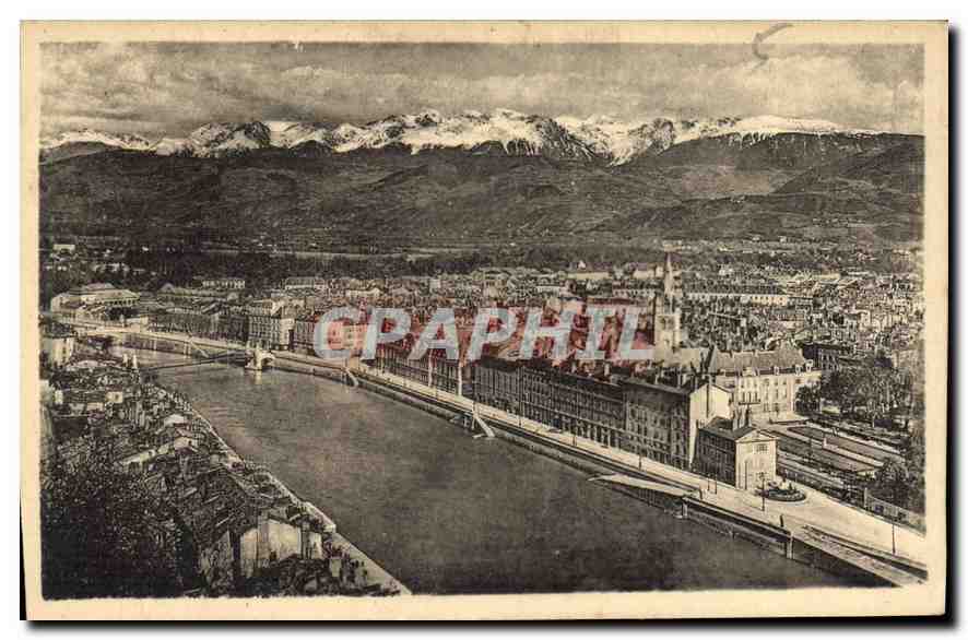 Grenoble — Vue générale et la chaîne des Alpes — Imp. Neuudin, Paris