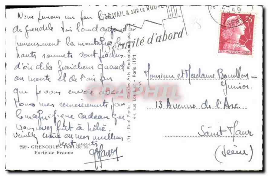 CPA Grenoble Pont de la Porte de France  — Rückseite