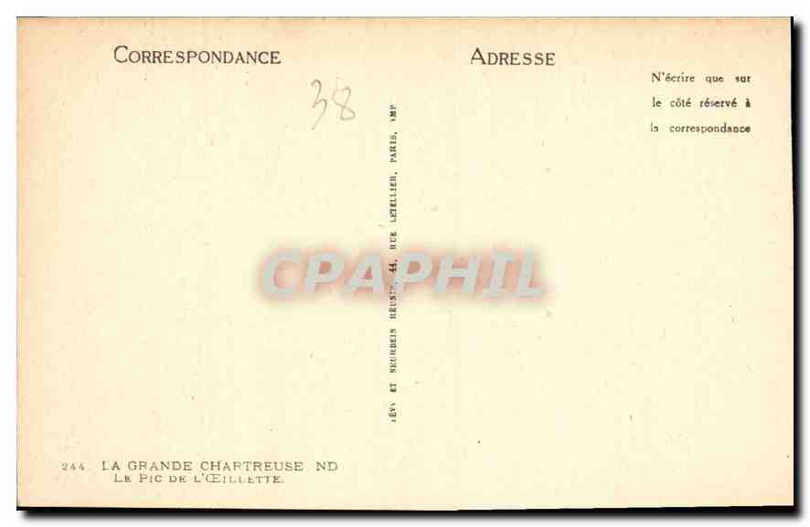 Le Pic de l'Éillette — La Grande Chartreuse — Éditeur : La Grande Chartreuse, n° 244 — Reverso