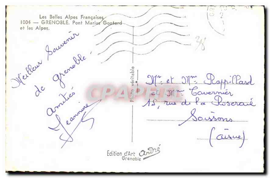 CPA Grenoble Pont Marius Gontard et les Alpes  — Verso