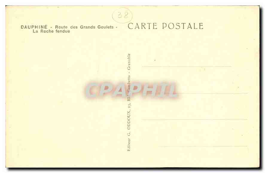 CPA Dauphine Route des Grands Goulets la roche Fendue  — Verso