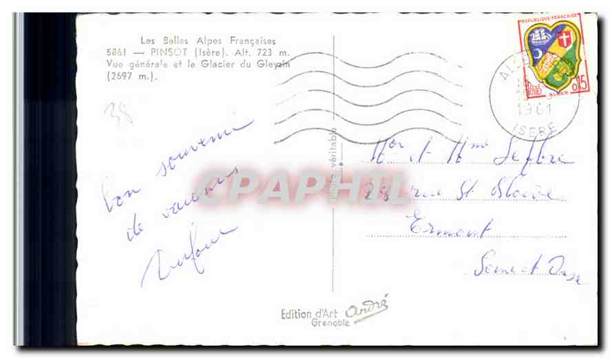 Pinsot (Isère) — Allgemeine Ansicht und der Gloyam-Gletscher — Edition d'Art André, Grenoble — Rückseite