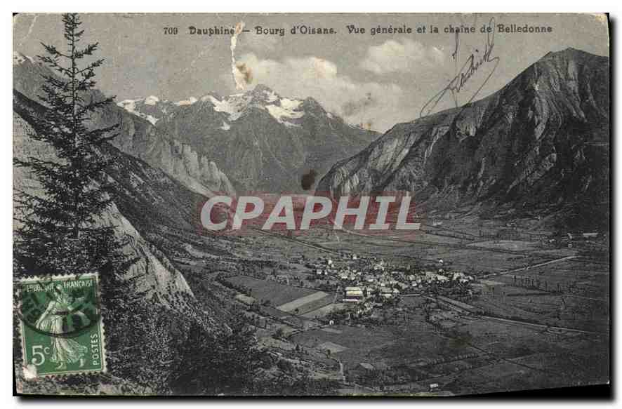 CPA Dauphine Bourg d'Oisans vue generale et la chaine de Belledonne