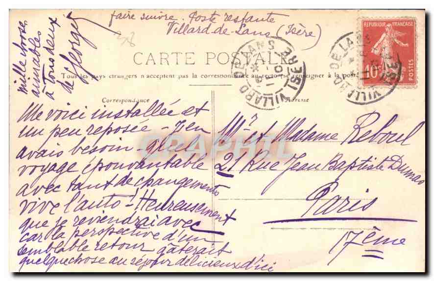 Gorges de la Bourne — Villard-de-Lans — Edition P. Marcel — Rückseite