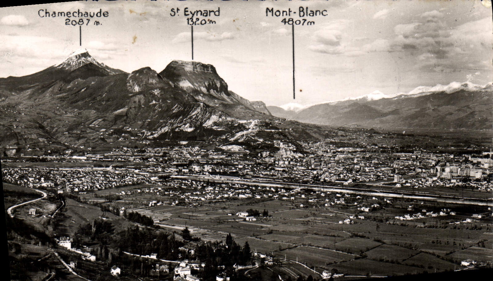 Vue panoramique des Alpes — Chamechaude, St Eynard, Mont-Blanc — Édition d'Art André, Grenoble, n° 1039