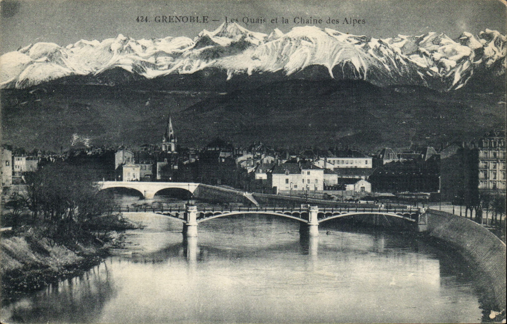 Grenoble — Les Quais et la Chaîne des Alpes — P. Gaude, phot.édit. Grenoble