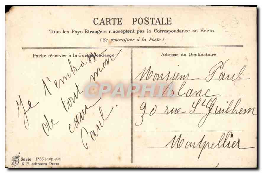 Bouquet de lilas — Vœux sincères de bonne fête — K.P. éditeurs, Paris, Série 1866 — Rückseite