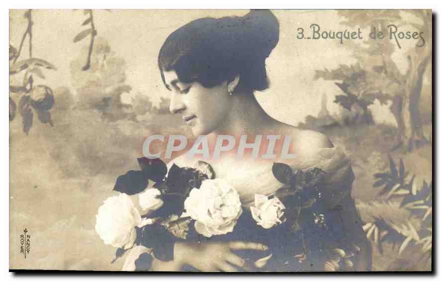 CPA Bouquet de Roses Femme