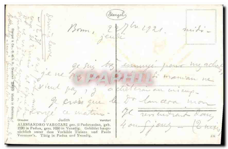 CPA Alessandro Varotari Femme — Verso