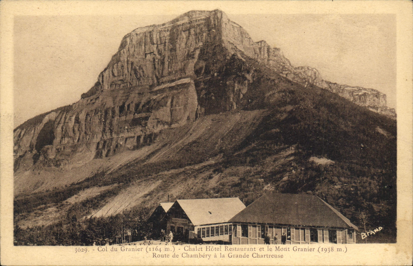 Col du Granier (1164 m.) — Chalet Hotel Restaurant und Mount Granier (1938 m.) — Route von Chambéry nach Grande Chartreuse — Verlag Brand, Nr. 3029