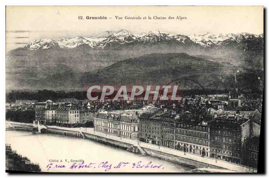 Grenoble — Vue Générale et la Chaîne des Alpes — Cliché A. V., Grenoble