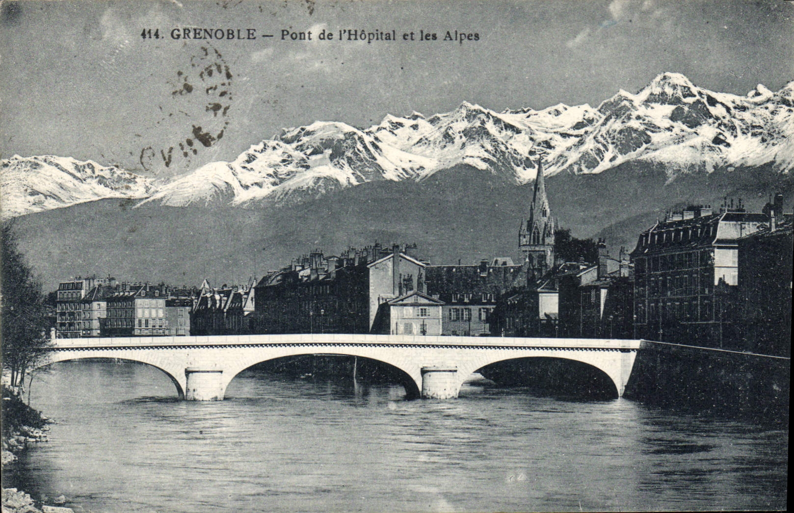 Grenoble — Hospital Bridge and the Alps — Unidentified Publisher, No. 414