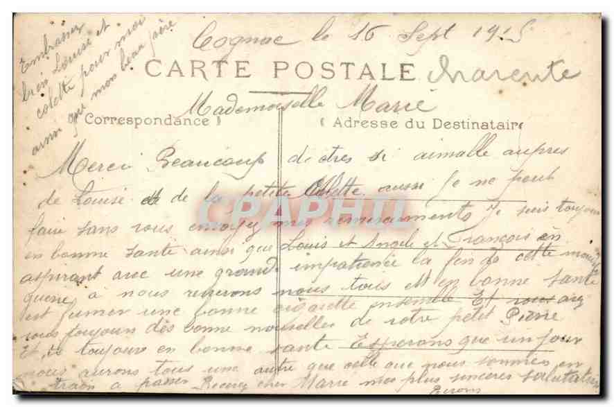 CPA Cognac l'Entree du Parc  — Rückseite