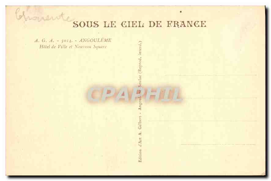 CPA Angouleme Hotel de Ville et Nouveau Square  — Rückseite