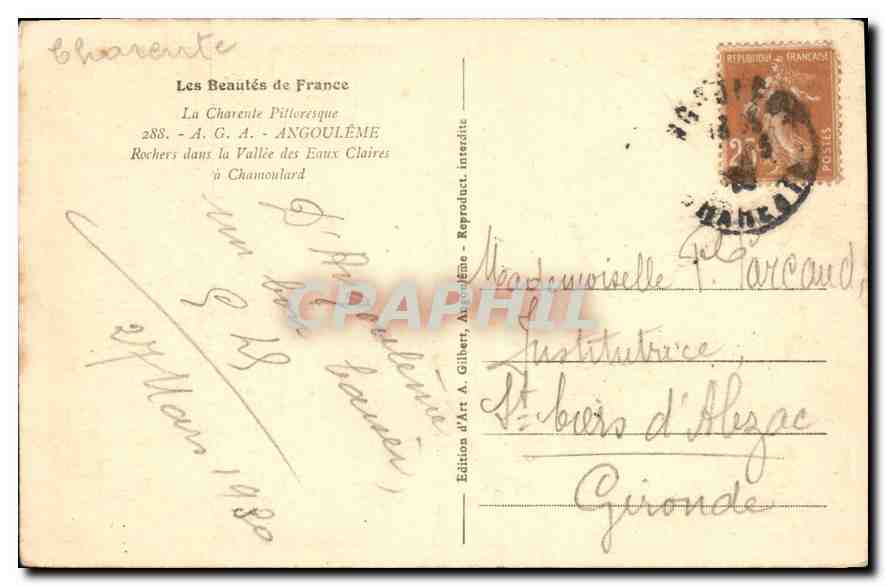 Les Rochers dans la Vallée des Eaux Claires — Chamoulard — Éditions d'Art A. Gilbert, Angoulême — Reverso