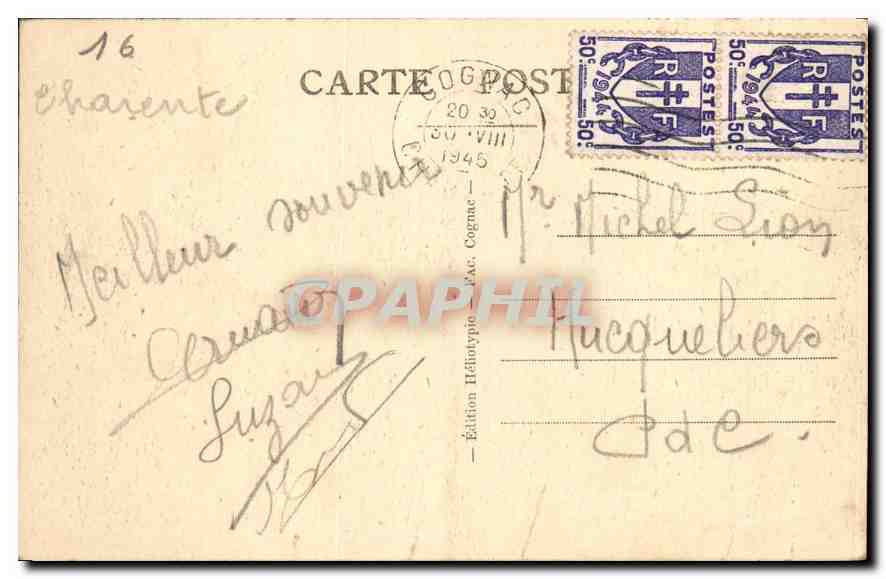 CPA Cognac Jardin de l'Hotel de Ville  — Rückseite