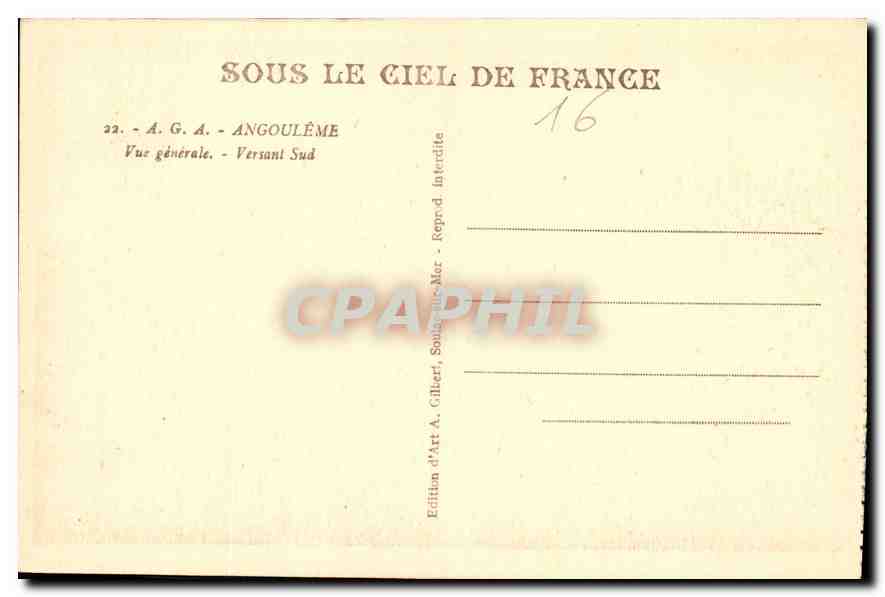 Angoulême — Vue générale — Versant Sud — Édition d'Art A. Gilber, Soula-sur-Mar — Reverso
