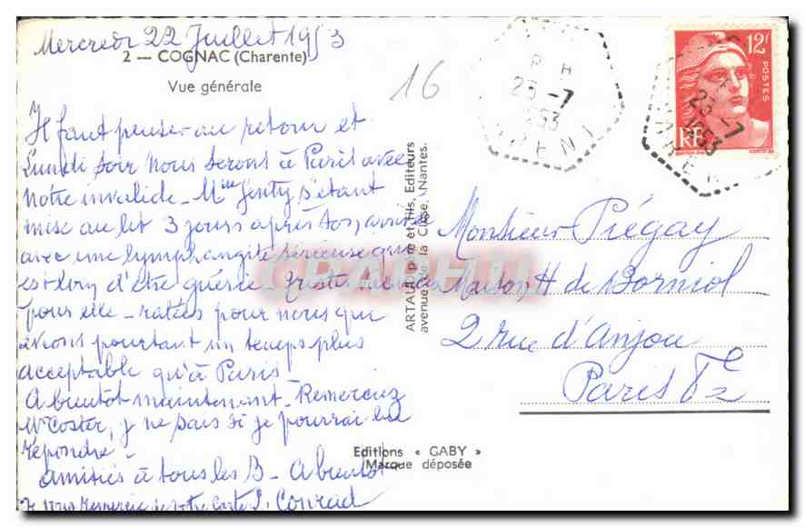 CPA Cognac Charente vue generale  — Rückseite