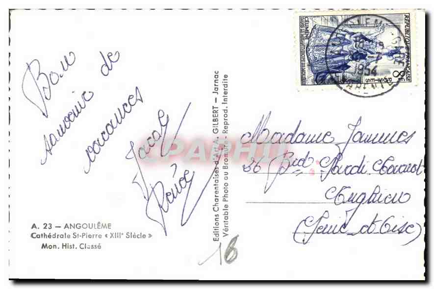CPA Angouleme Cathedrale St Pierre XIII siecle Mon hist Classe  — Rückseite