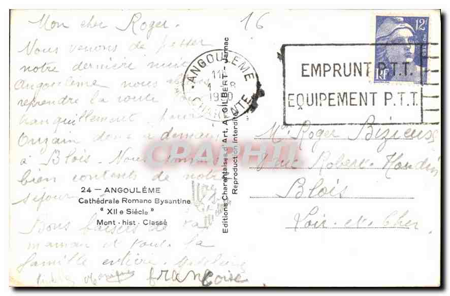 CPA Angouleme Cathedrale Romano Bysantine XII siecle Mont hist Classe  — Verso