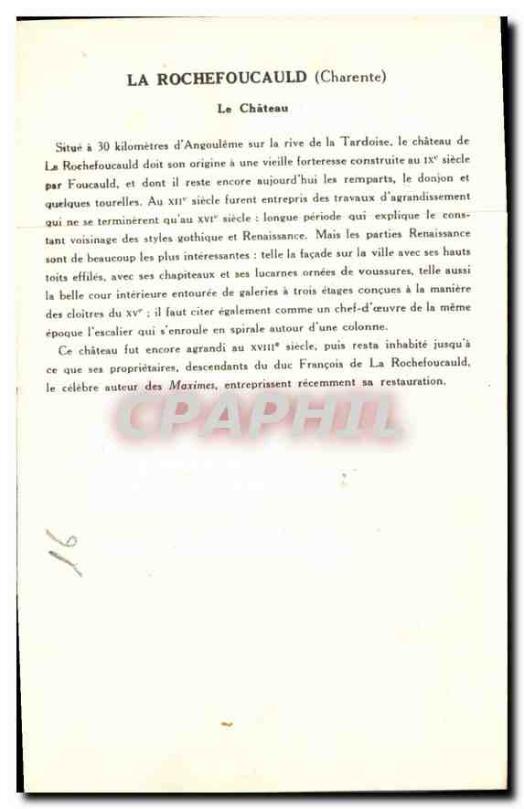 CPA La Rochefoucauld Charente le Chateau  — Rückseite