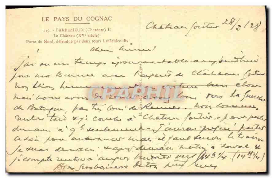 Château de Bartizieux — Charité (Charente) — éditeur inconnu, n° 119 — Back
